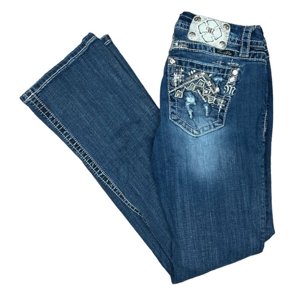 Miss Me Jeans Irene Size 27 Mid Rise Easy Boot Style JE8386EL Medium Wash Denim